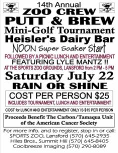 7-22-2017, Zoo Crew Putt & Brew Mini Golf Tournament, Heisler's Dairy Bar, Lewistown Valley, Tamaqua