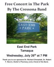 7-26-2017, Cressona Band performs, at East End Park, Tamaqua