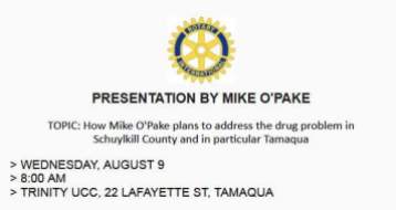 8-9-2017, Presentation by Mike O'Pake, Drug Problem, at Trinity UCC, Tamaqua