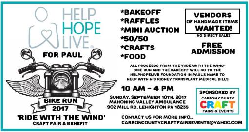 9-10-2017, Bike Run, and Ride With The Wind Craft Fair and Benefit, at Mahoning Valley Ambulance, Lehighton