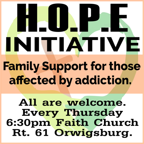 Meet Every Thursday, HOPE Initiative, 6-30 PM, Faith Church, Orwigsburg